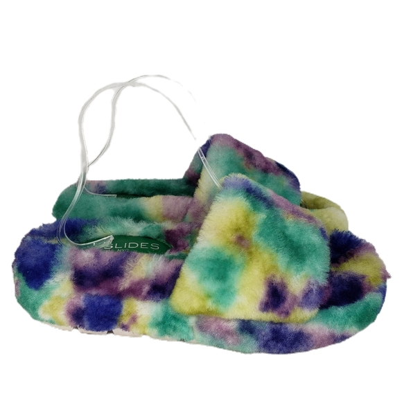 J. Slides Bryce Geniune Plush Sherling Multicolor Comfort Platform Slippers Sz 8 - Picture 1 of 11